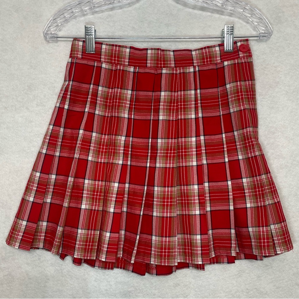 Aerie Class Act Pleated Plaid Mini Skirt Red Women’s Small